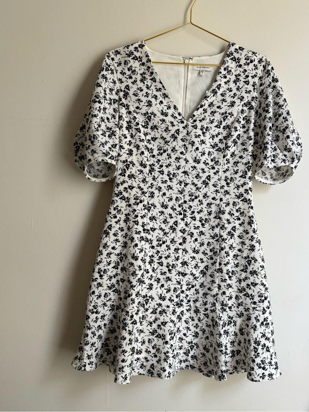 Club Monaco White Dress with Black Floral Print